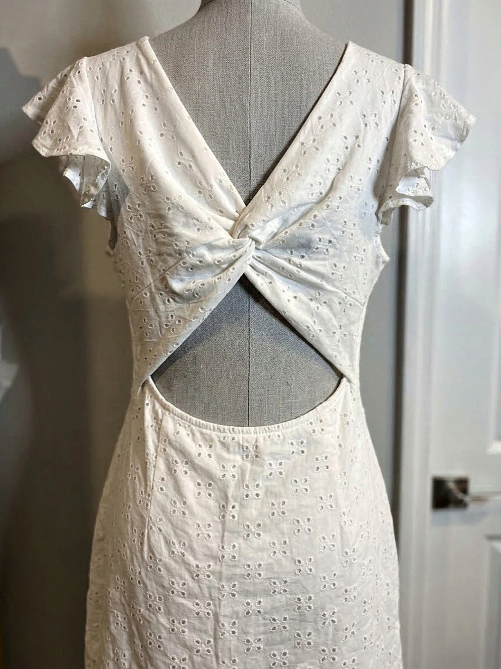 White Cutout Ruffle Sleeve Maxi Dress NWT